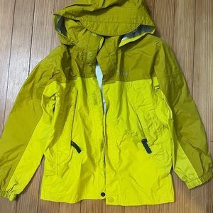 Kids Marmot rain jacket, mustard yellow two tone. Size 8